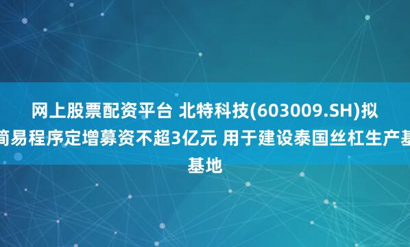 网上股票配资平台 北特科技(603009.SH)拟以简易程序定增募资不超3亿元 用于建设泰国丝杠生产基地
